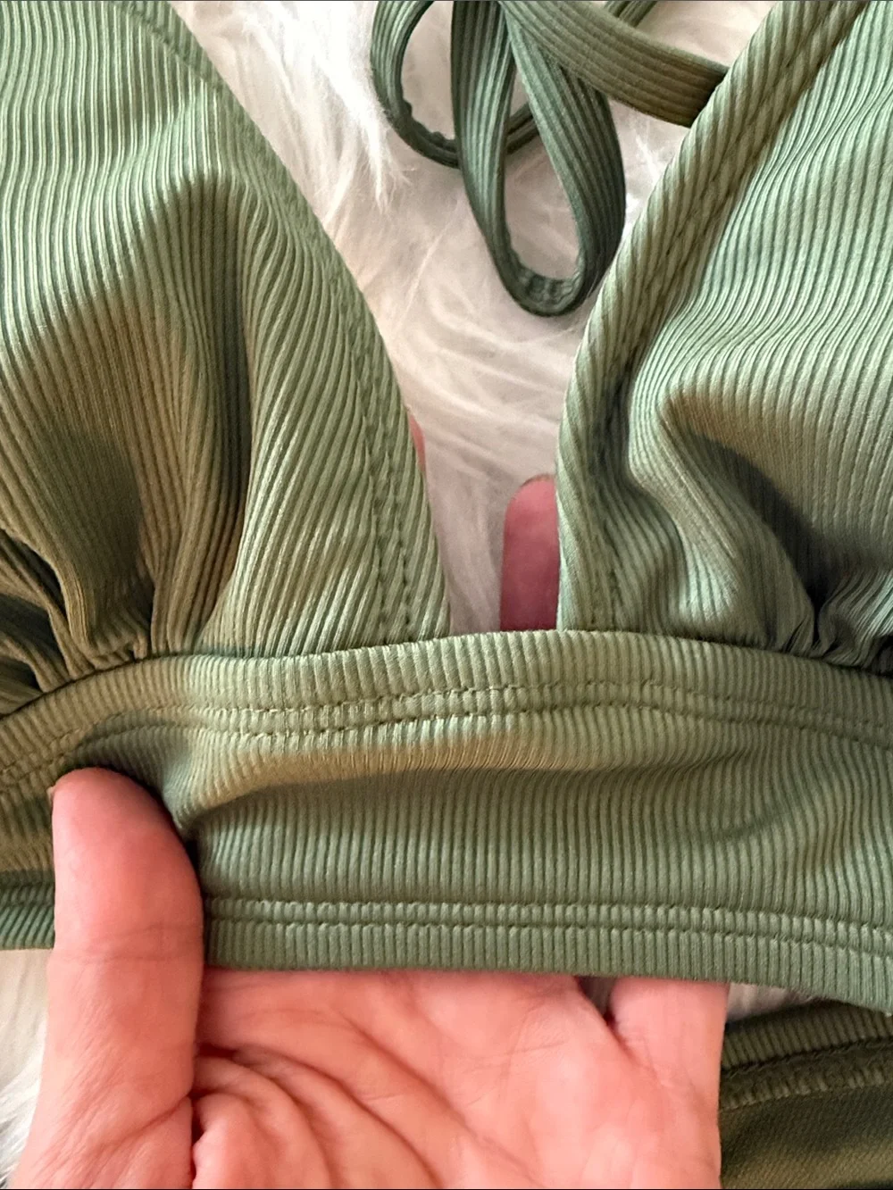 Olive Green Ribbed Bikini Top - Picture 6 of 7